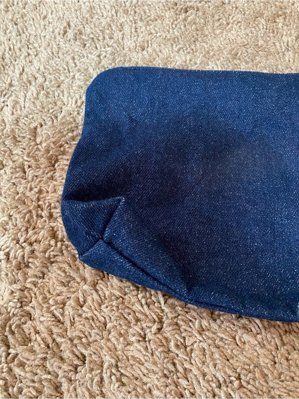 Dark Denim Jean Make Up Travel Bag Pouch Brown Leather Trim - Picture 9 of 10